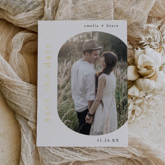 EMELIAゴールドフォイルボホモダンウェディングデートを保存 箔招待状