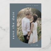 EMELIAシルバーフォイル海軍ボホウェディング日付を保存 箔招待状 (正面)