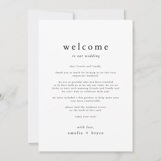 EMELIAシンプルの結婚週末の日程テンプレート 招待状 (正面)