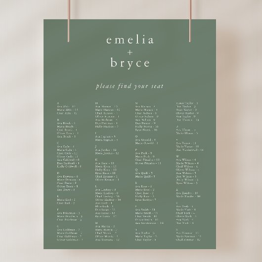 EMELIAセージモダンの結婚シーティングチャートテンプレート ポスター