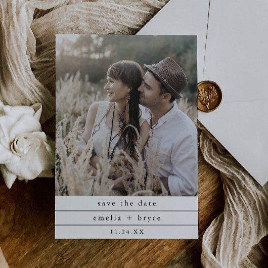 EMELIAフォトユニークニュートラルホワイトブラック結婚ズ セーブザデート