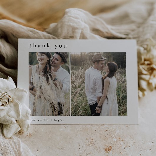 EMELIAフラットニュートラルホワイトブラック2フォト結婚ズ サンキューカード