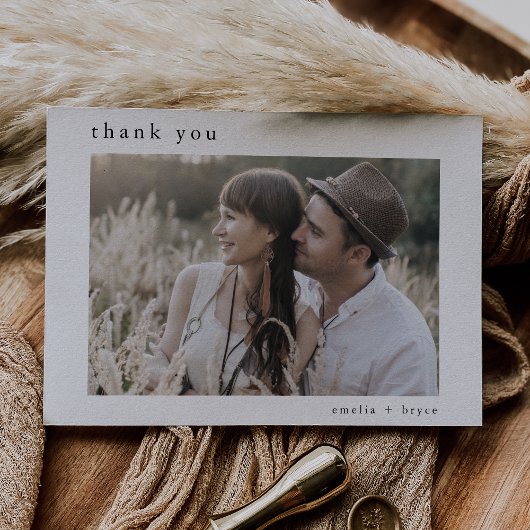 EMELIAフラットホワイトブラックボホ素朴フォト結婚ズ サンキューカード