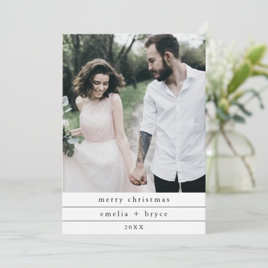 EMELIAブラックシンプル家族の写真メリークリスマス シーズンカード (スタンド正面)