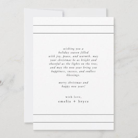 EMELIAブラックシンプル家族の写真メリークリスマス シーズンカード (裏面)