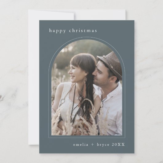 EMELIAブルーかわいい家族の写真ハッピークリスマス シーズンカード (正面)
