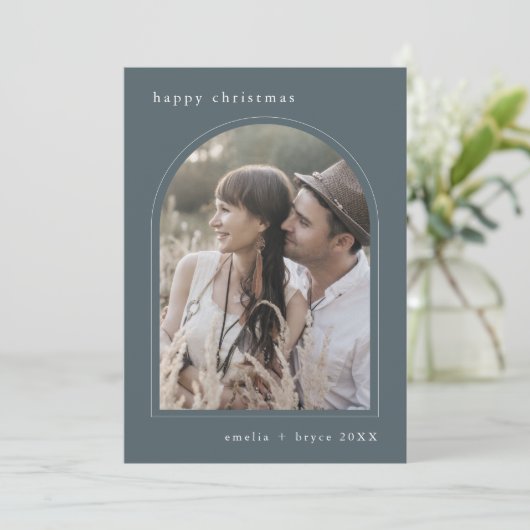 EMELIAブルーかわいい家族の写真ハッピークリスマス シーズンカード (スタンド正面)