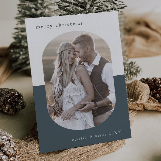 EMELIAブルーオーバルクリエイティブファミリーフォトクリスマス シーズンカード