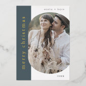 EMELIAブルーゴールドフォイルオーバルフォトメリークリスマス 箔シーズンカード (正面)