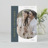 EMELIAブルーゴールドフォイルオーバルフォトメリークリスマス 箔シーズンカード (立ち正面)