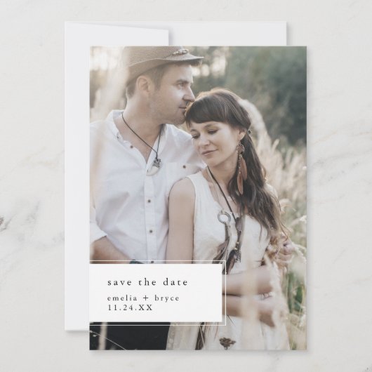 EMELIAホワイトブラック素朴フォトシンプル結婚ズ セーブザデート (正面)