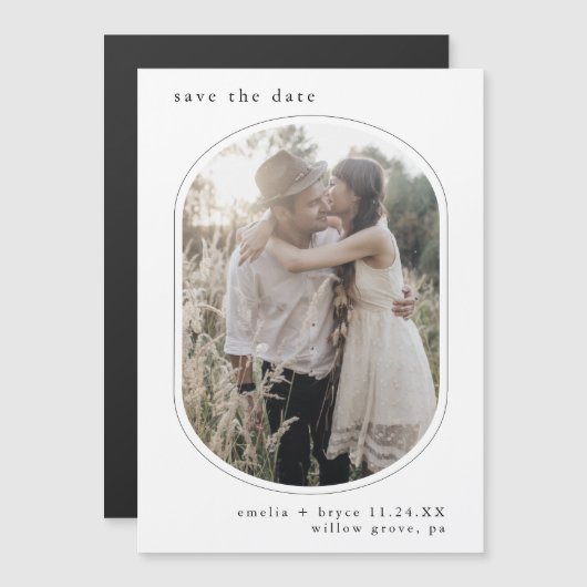 EMELIA写真ボホミニマル結婚式の日付を保存 マグネット招待状 (正面/裏面)