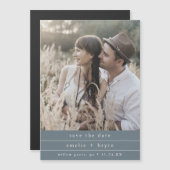 EMELIA写真ボーホダークブルー結婚式の日付を保存 マグネット招待状 (正面/裏面)