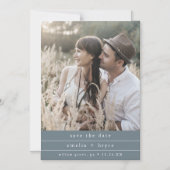 EMELIA写真ボーホダークブルー結婚式の日付を保存 マグネット招待状 (正面)