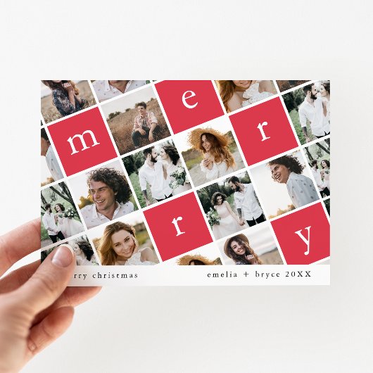 EMELIA赤モダン家族数々の写真クリスマス シーズンカード