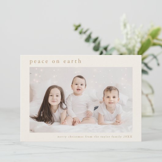 EMELIA金ゴールド家族の写真クリスマスの平和 シーズンカード (スタンド正面)