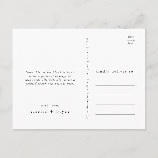 EMELIA シンプルモダンボホユニークの結婚感謝 ポストカード (裏面)
