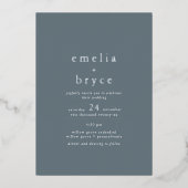 EMELIA ダークブルー シルバーフォイル シンプル ボホー ウェディング 箔招待状 (正面)