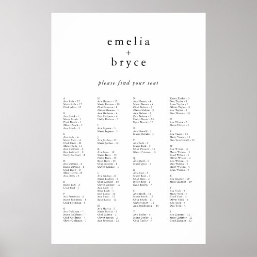 EMELIA Bohoユニークの結婚座席表テンプレート ポスター (正面)