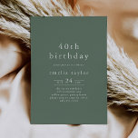 EMELIA Forest Woodland Sage Green 40th Birthday 招待状<br><div class="desc">森のセージ緑の40歳の誕生日の招待は、木の美しいマイルストーンの大人の誕生日パーティーに最適である。ダークセージの緑のデザインは、素朴でウッドランドシンプルの山とタイポグラフィを備え感じている。</div>