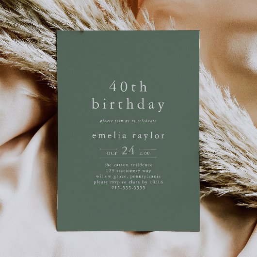 EMELIA Forest Woodland Sage Green 40th Birthday 招待状