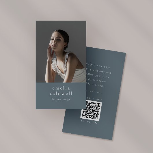 EMELIA Navy 素朴 Dusty Blueミニマル Boho写真 名刺