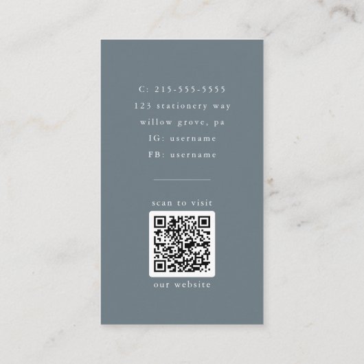 EMELIA Navy 素朴 Dusty Blueミニマル Boho写真 名刺 (裏面)