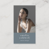 EMELIA Navy 素朴 Dusty Blueミニマル Boho写真 名刺 (正面)