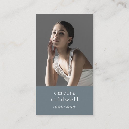 EMELIA Navy 素朴 Dusty Blueミニマル Boho写真 名刺 (正面)