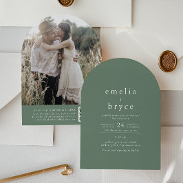 EMELIA QRコード写真アーチウッドランドグリーン結婚ズ 招待状