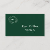 Emeral Green Monogram Crest Place Cards プレイスカード (裏面)