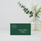 Emeral Green Monogram Crest Place Cards プレイスカード (スタンド正面)