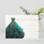 Emeraldグリーンのドレス　ゴールドのプリンセス　キンセアニェーラ 招待状 (スタンド正面)