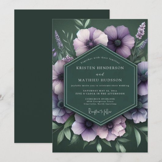 Emerald Amethyst Bloom Wedding 招待状 (正面/裏面)