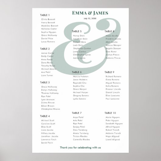 Emerald Ampersand ウェディング | 10 席次表 ポスター (正面)
