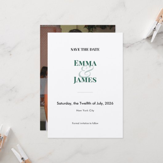 Emerald Ampersand Photo Save the Date | ウェディング 招待状 (正面/裏面インサイチュ)