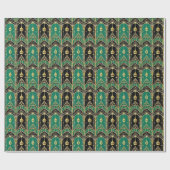 Emerald and Black Art Deco Holiday Pattern ラッピングペーパー (フラット)