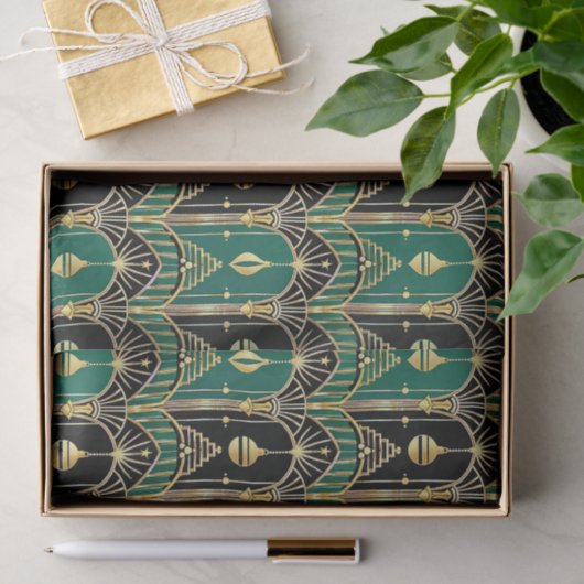 Emerald and Black Art Deco Holiday Pattern 薄葉紙 (ギフト)