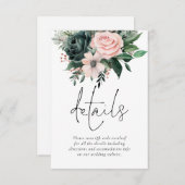 Emerald and Blush Florals QR Code Wedding Details エンクロージャーカード (正面/裏面)