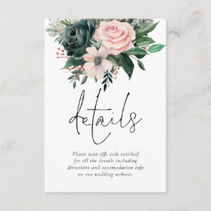 Emerald and Blush Florals QR Code Wedding Details エンクロージャーカード