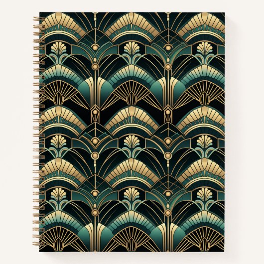 Emerald and Gold 1920s Art Deco Themed ノートブック (正面)