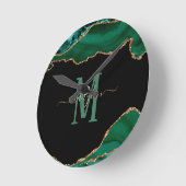 EMERALD AND GOLD AGATE MONOGRAM ラウンド壁時計 (傾斜)