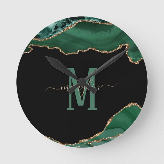 EMERALD AND GOLD AGATE MONOGRAM ラウンド壁時計 (正面)
