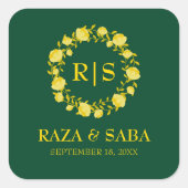 Emerald and Gold Elegance Wedding スクエアシール (正面)