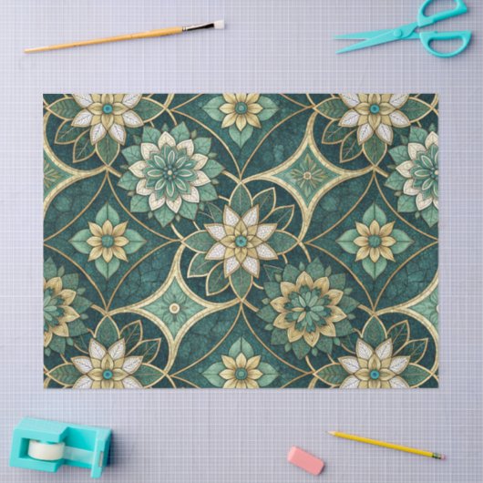 Emerald and Gold Floral Mandala - Ornamental 薄葉紙 (クラフト)