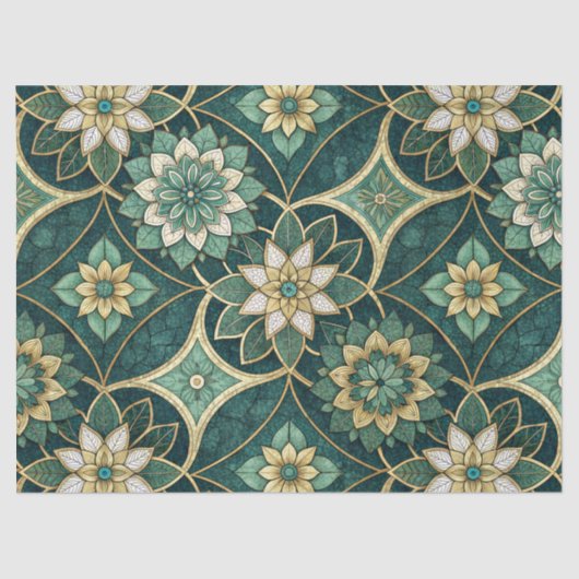 Emerald and Gold Floral Mandala - Ornamental 薄葉紙 (正面)