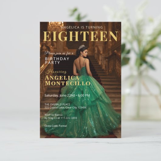 Emerald and Gold Magazine Inspired Invitation 招待状 (スタンド正面)