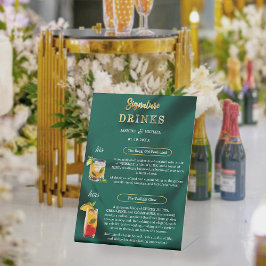 Emerald and Gold Minimal Wedding Signature Drinks 台座サイン