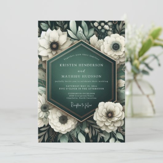 Emerald Anemone Botanical Romance Wedding 招待状 (スタンド正面)