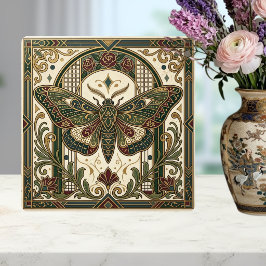 Emerald Art Nouveau Moth Decorative Tile タイル